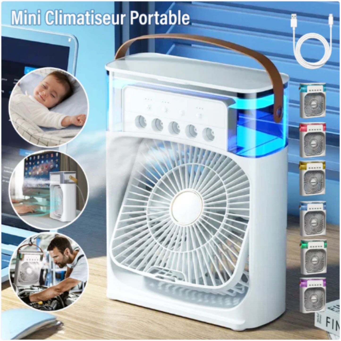 Mini Climatiseur Portable 3-en-1 – Rafraîchissez-vous en un instant !