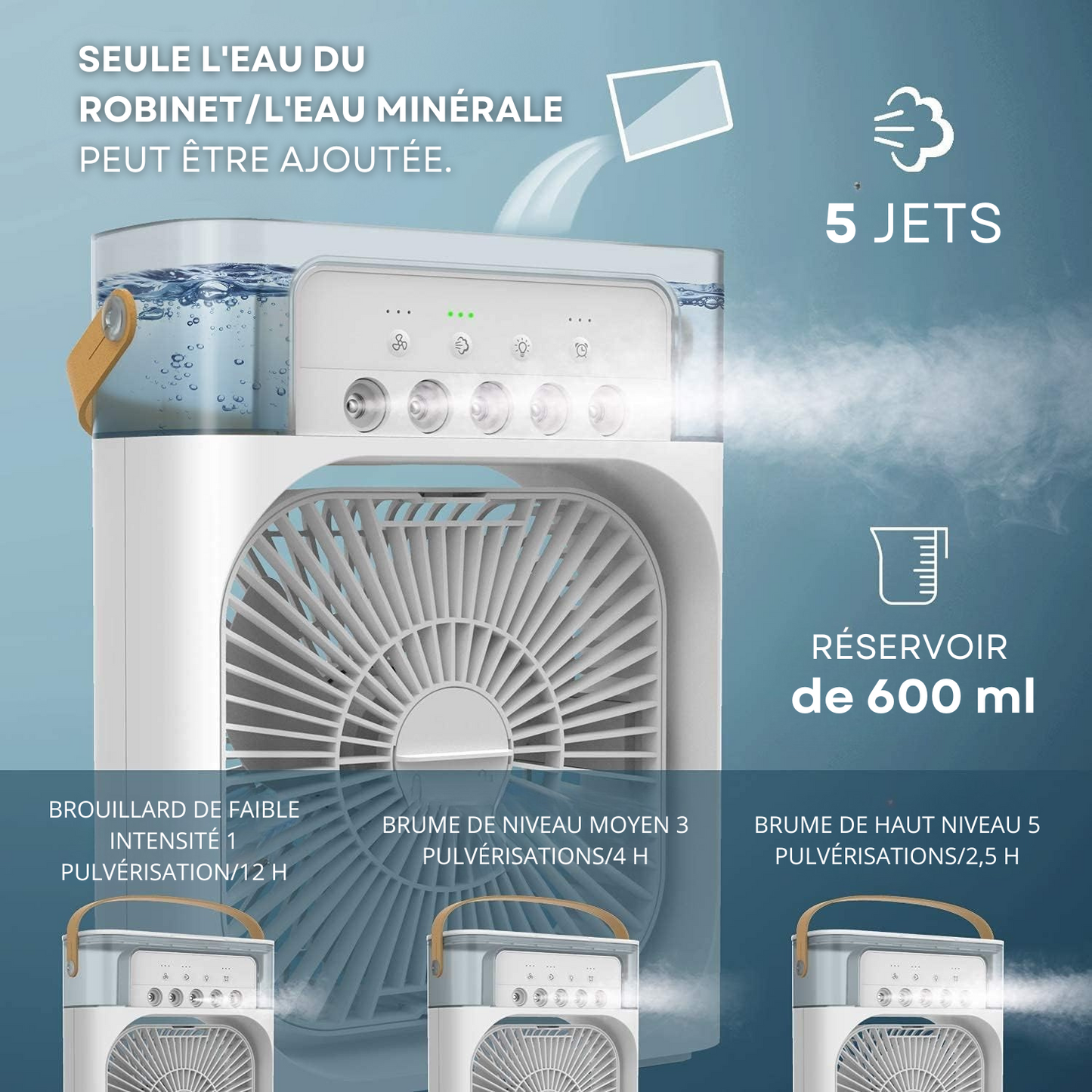 Mini Climatiseur Portable 3-en-1 – Rafraîchissez-vous en un instant !